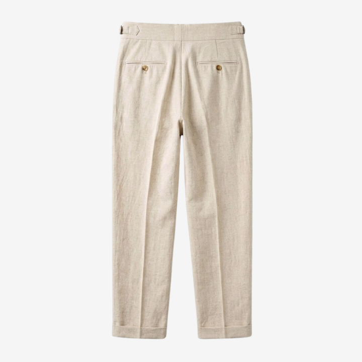 Linen-Cotton Blend Trousers with Adjustable Waist