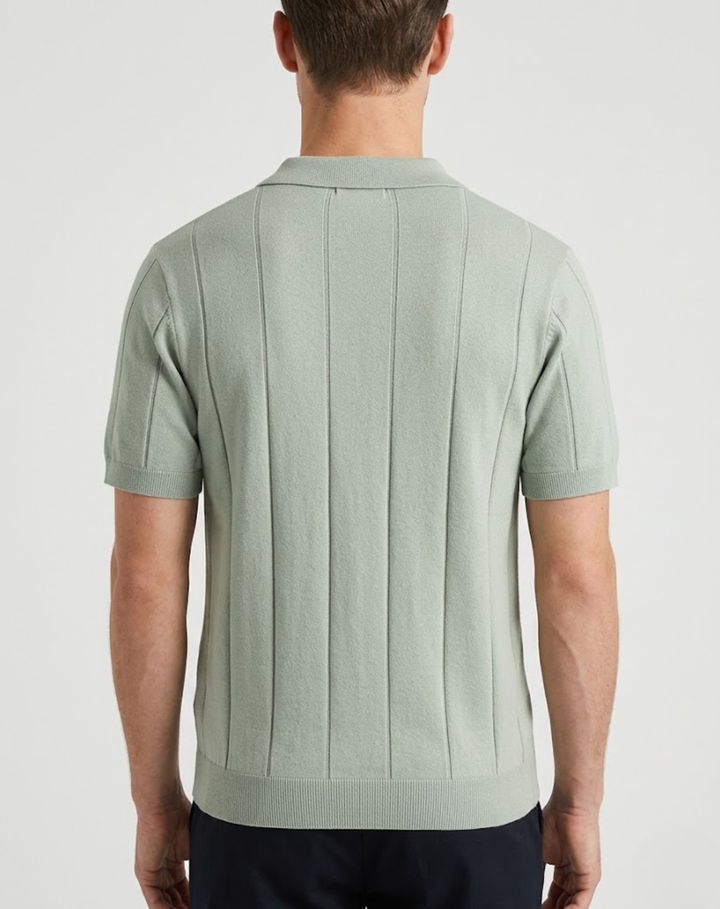Stretch Knit Polo Shirt with Open Collar