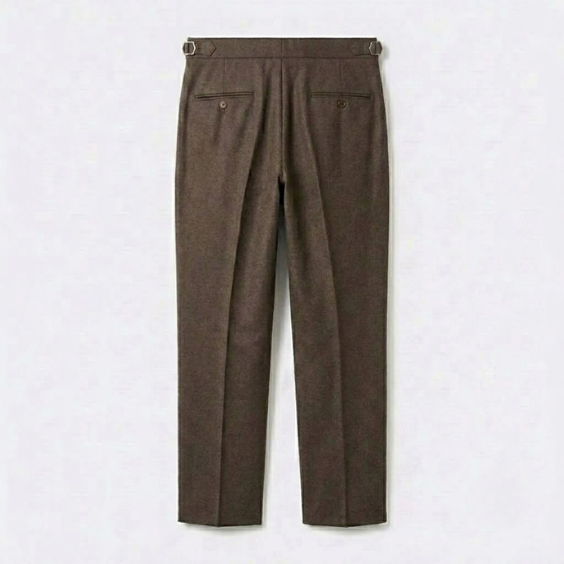 Herringbone Wool Pleated Trousers