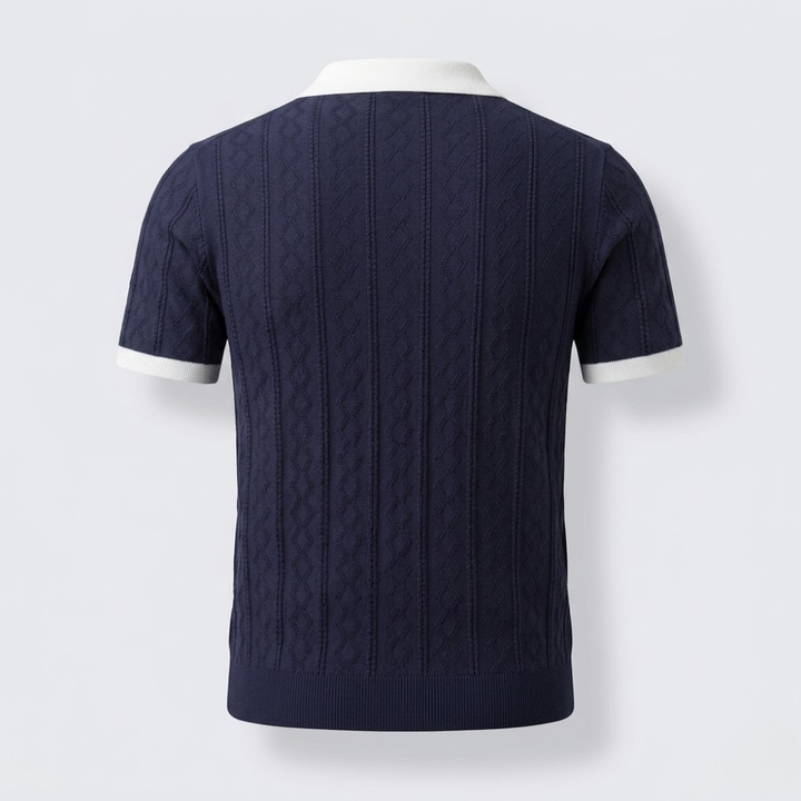 Contrast Collar Textured Knit Polo Shirt