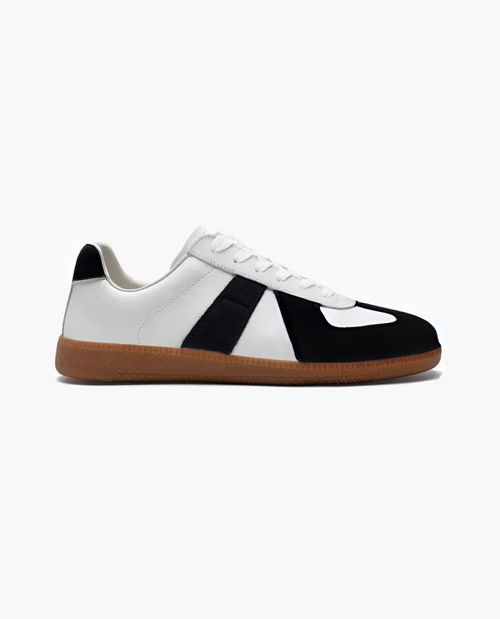 GATS Premium Leather and Suede Sneakers Black and White – Retro Black Sole Casual Shoes