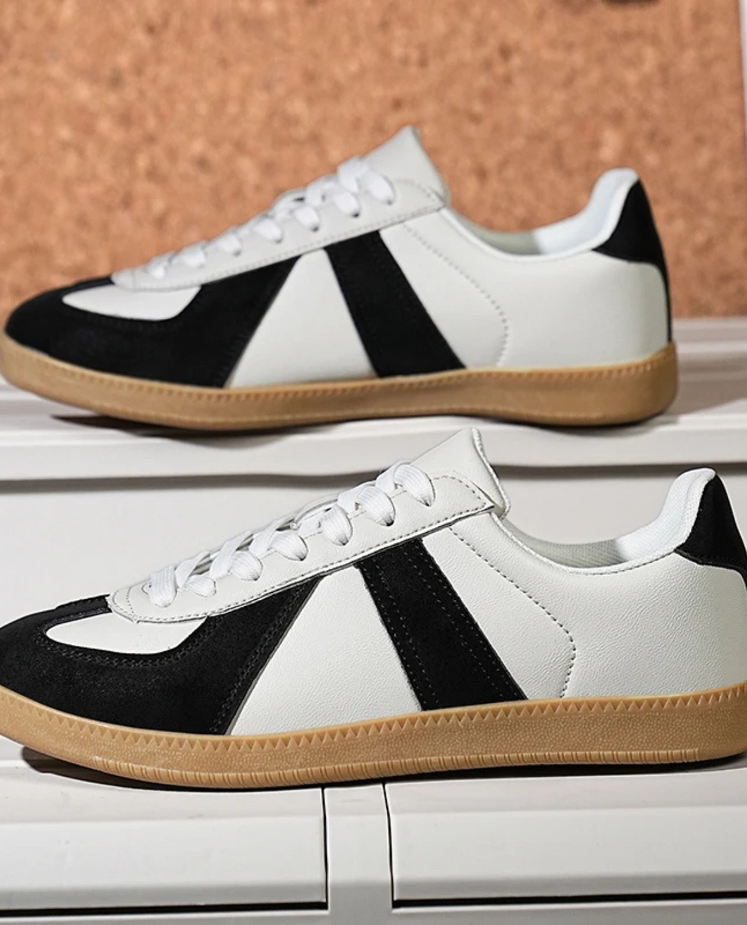 GATS Premium Leather and Suede Sneakers Black and White – Retro Black Sole Casual Shoes