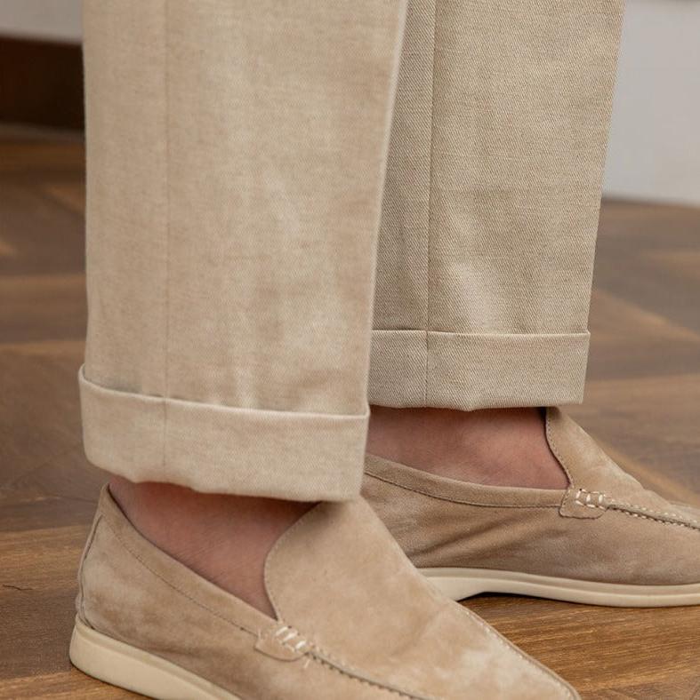 Linen-Cotton Blend Trousers with Adjustable Waist