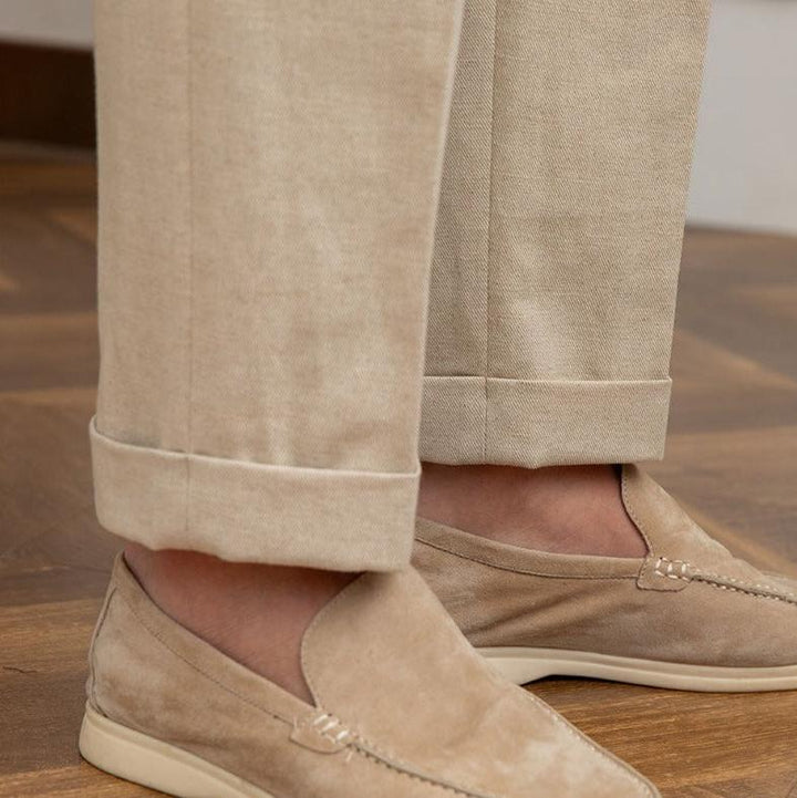 Linen-Cotton Blend Trousers with Adjustable Waist