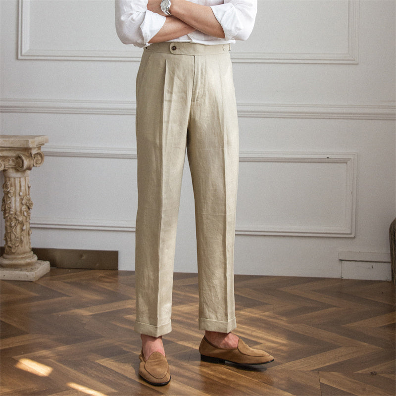 Classic Pleated Linen Trousers