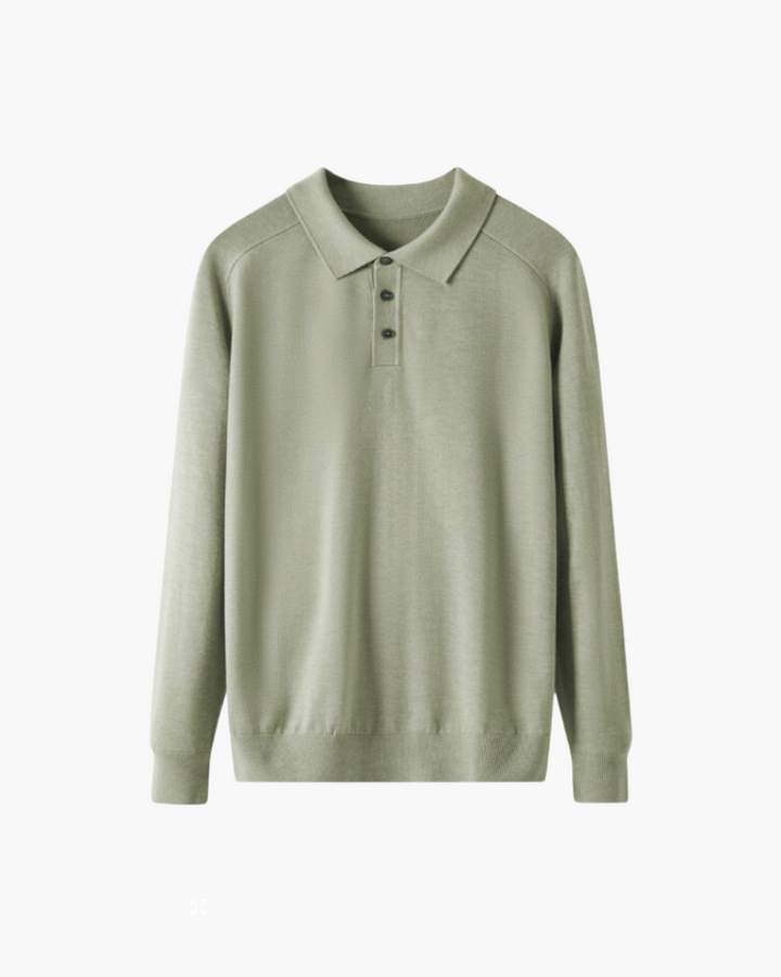 100% Wool Long Sleeve Polo Shirt