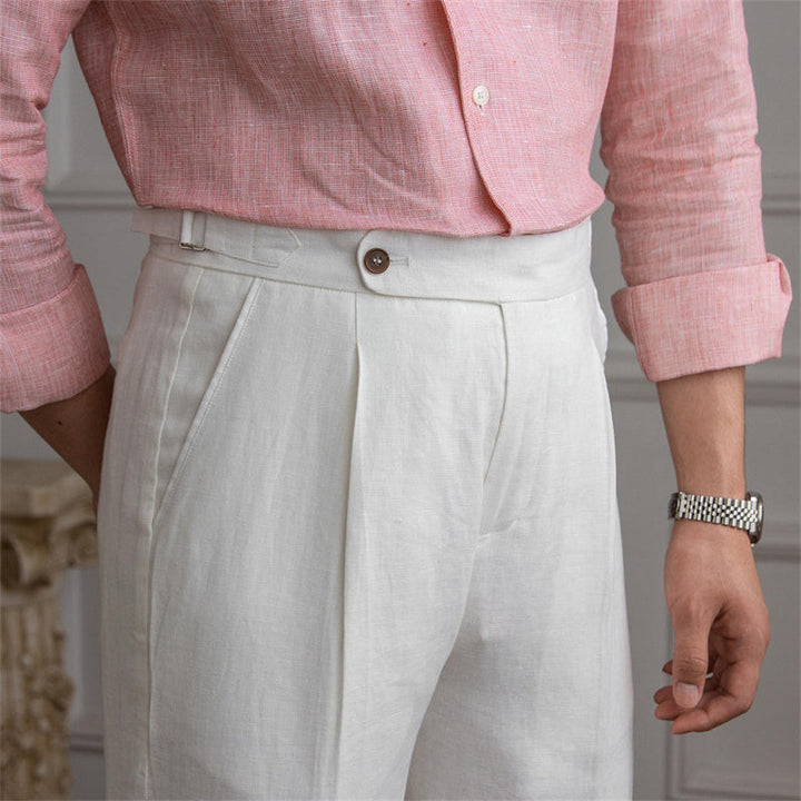 Classic Pleated Linen Trousers