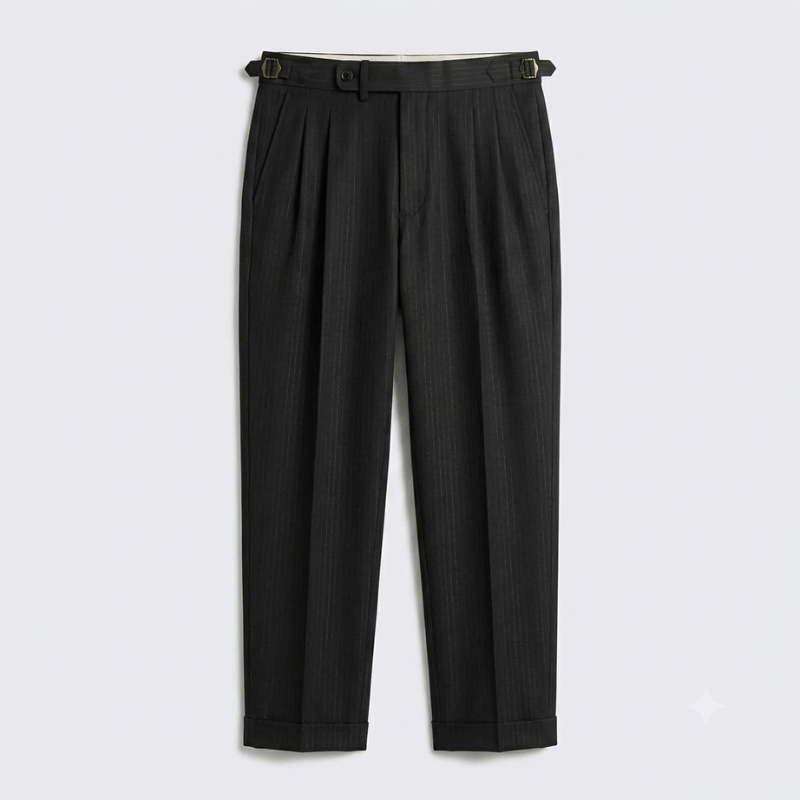 Double-Pleated Tapered Trousers with Adjustable Waist