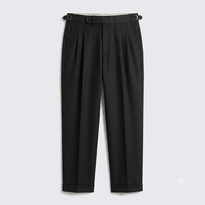 Double-Pleated Tapered Trousers with Adjustable Waist