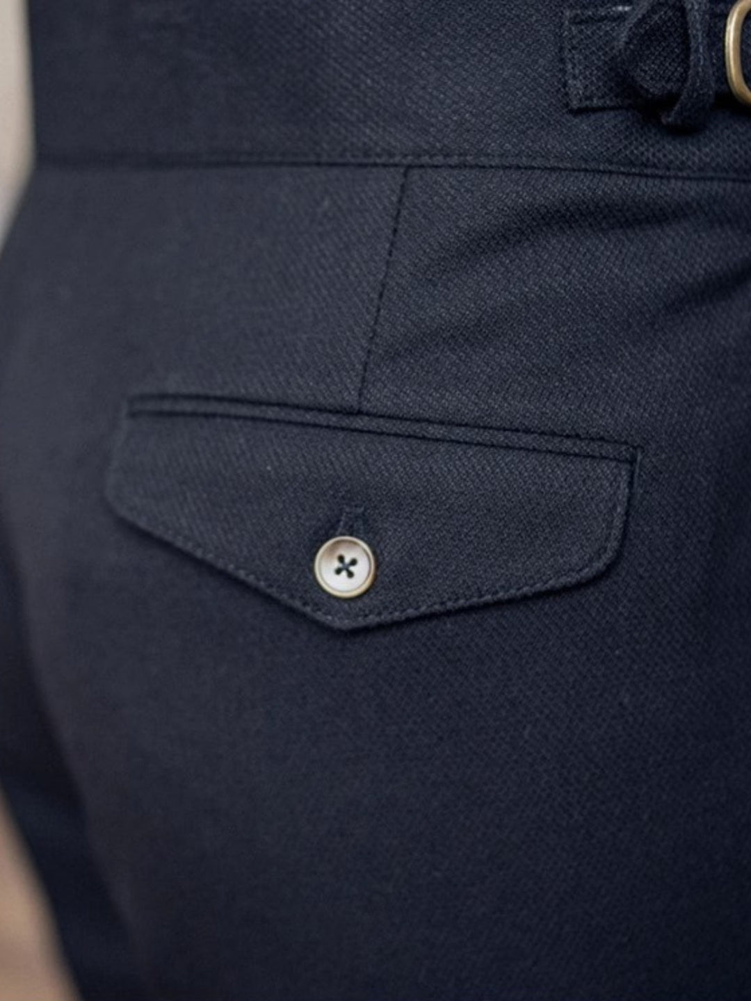 High-Rise Pleated Trousers with Cross-Belt Detail