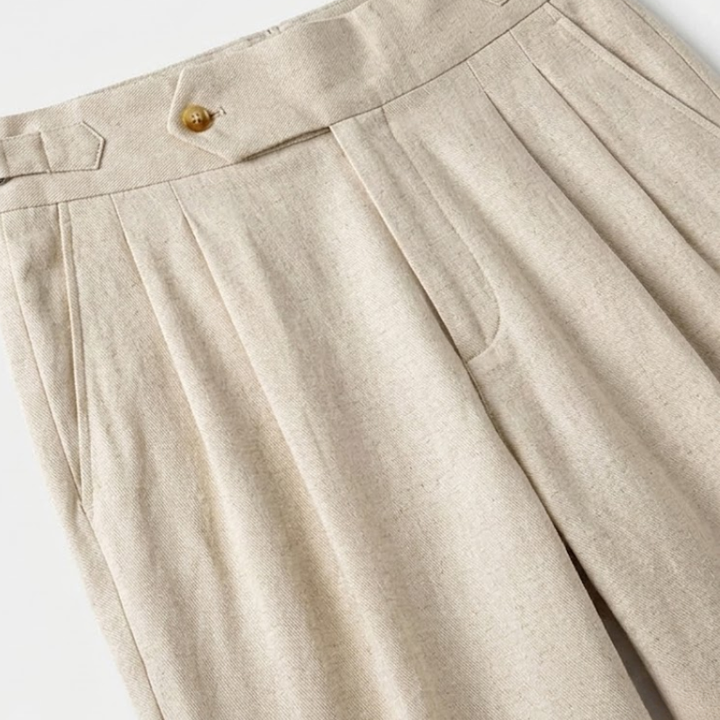 Linen-Cotton Blend Trousers with Adjustable Waist