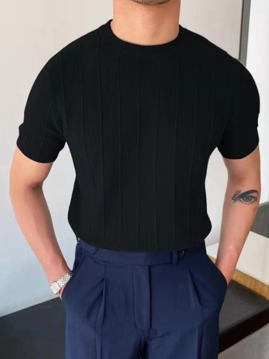 Classic Ribbed Cotton Blend Knit Shirt