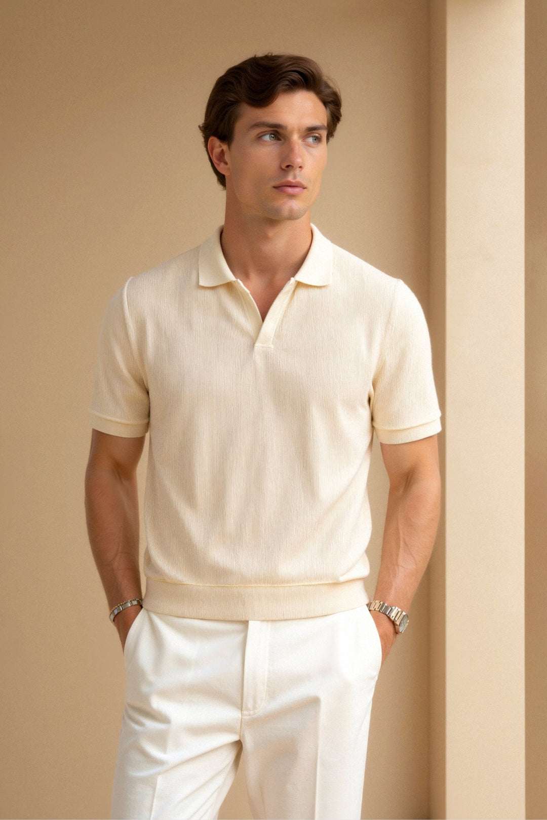 LEON Premium Knit Open-Collar Polo Shirt