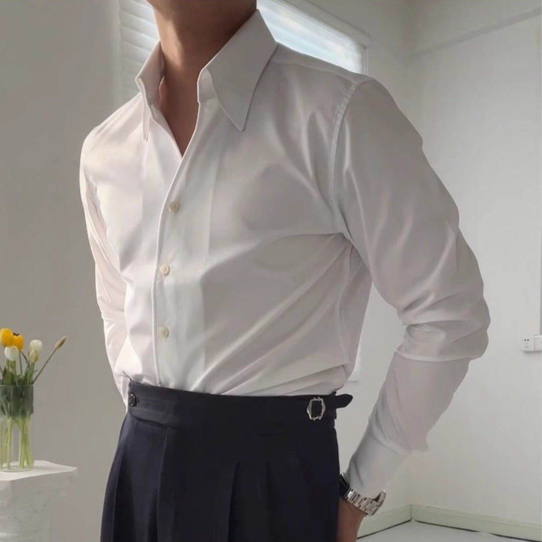 Stretch Cotton Classic Shirt with Semi-Spread Collar