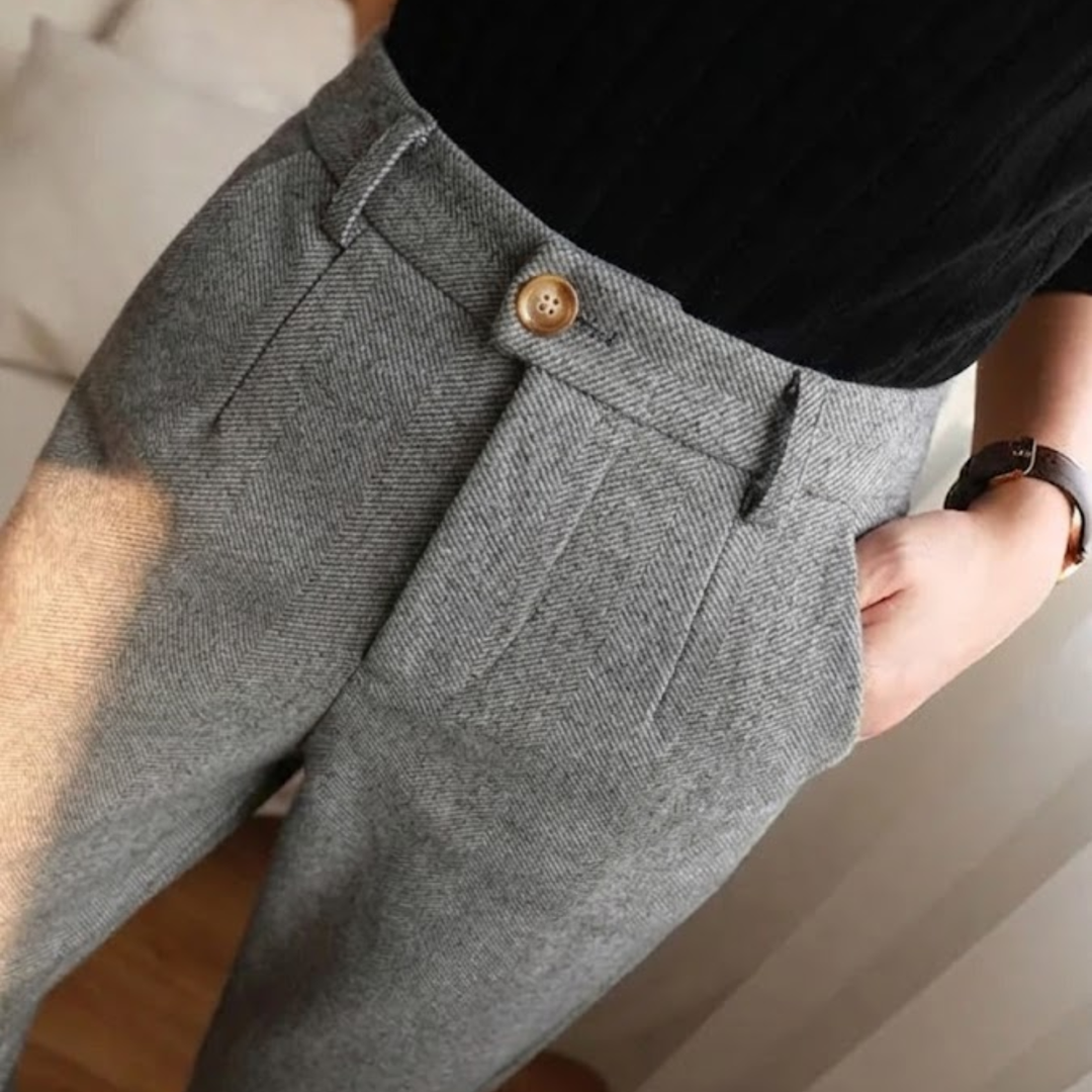Tailored Tapered Herringbone Trousers