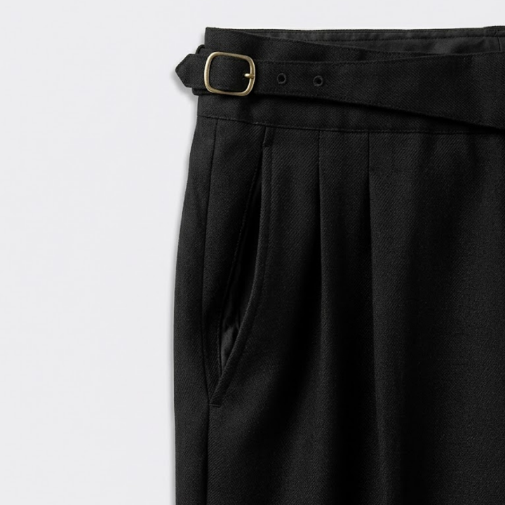 High-Rise Pleated Trousers with Cross-Belt Detail