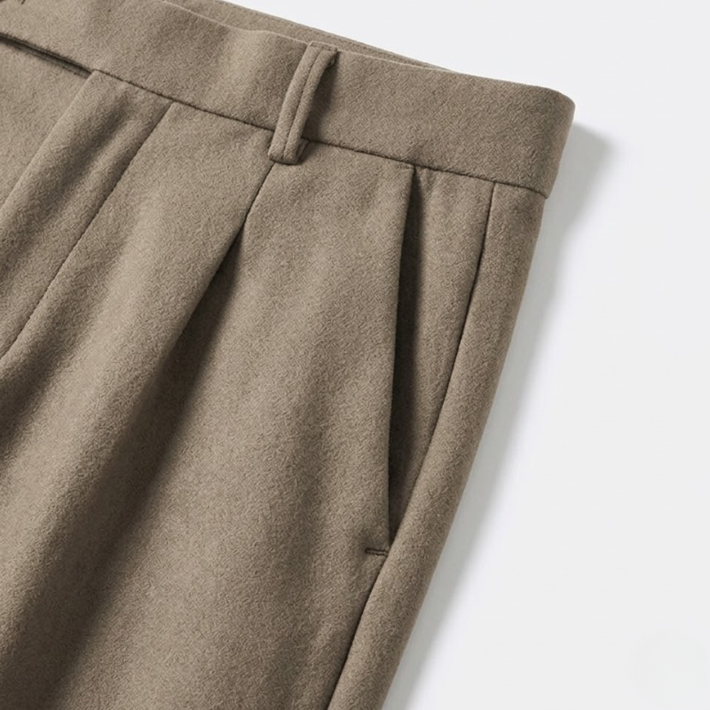 Pleated Wool Blend Tapered Trousers