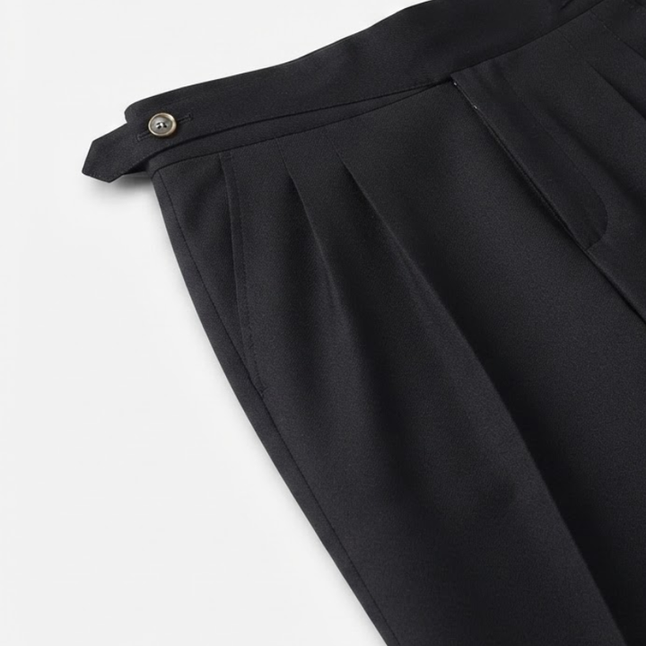 High-Waisted Double-Pleat Wool Blend Trousers