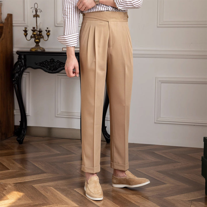 High-Waisted Double-Pleat Wool Blend Trousers