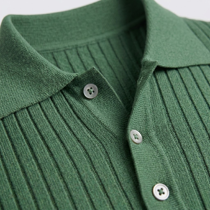 Classic Ribbed Knit Polo Shirt