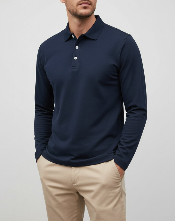 Stretch Knit Polo Shirt with Button Placket