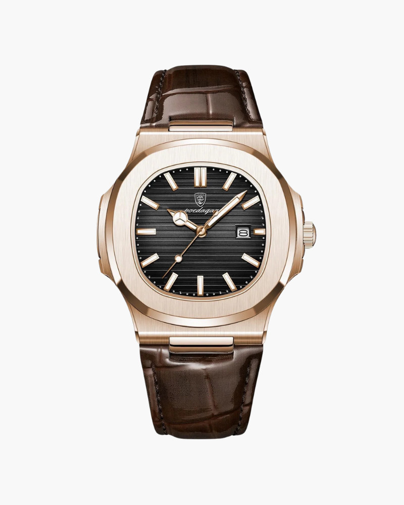 Leather Strap Watch with Textured Dial