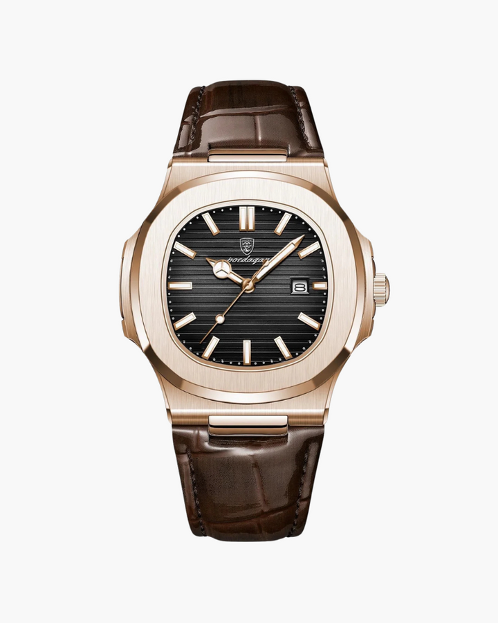 Leather Strap Watch with Textured Dial