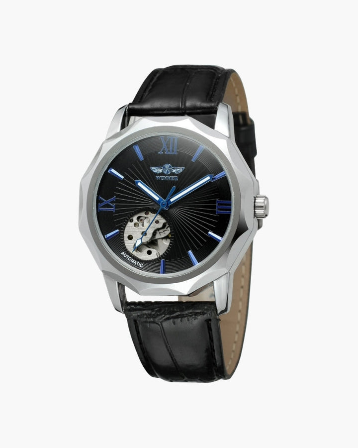 Classic Skeleton Dial Watch with Stainless Steel Case