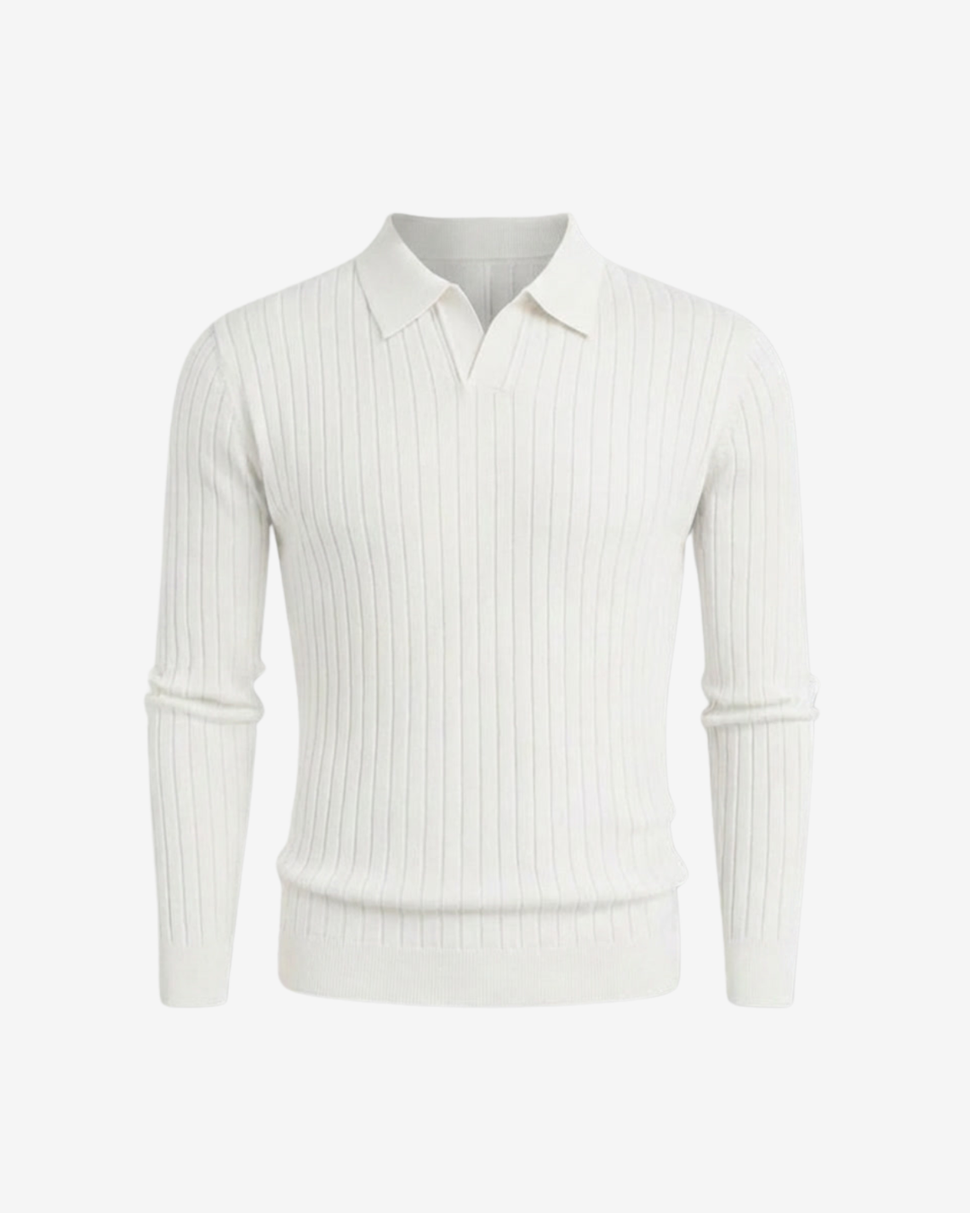 Textured Ribbed Knit Polo Shirt with Open Placket