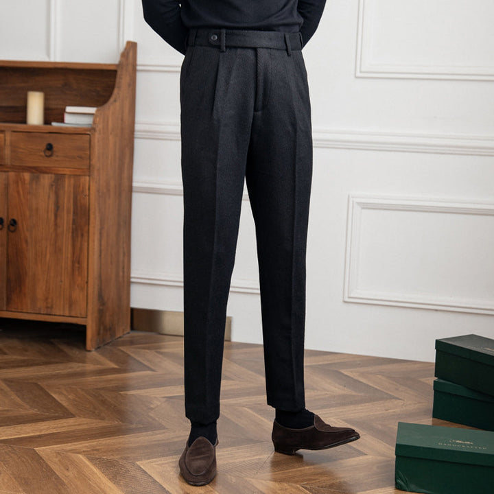 Tailored Herringbone Wool Trousers