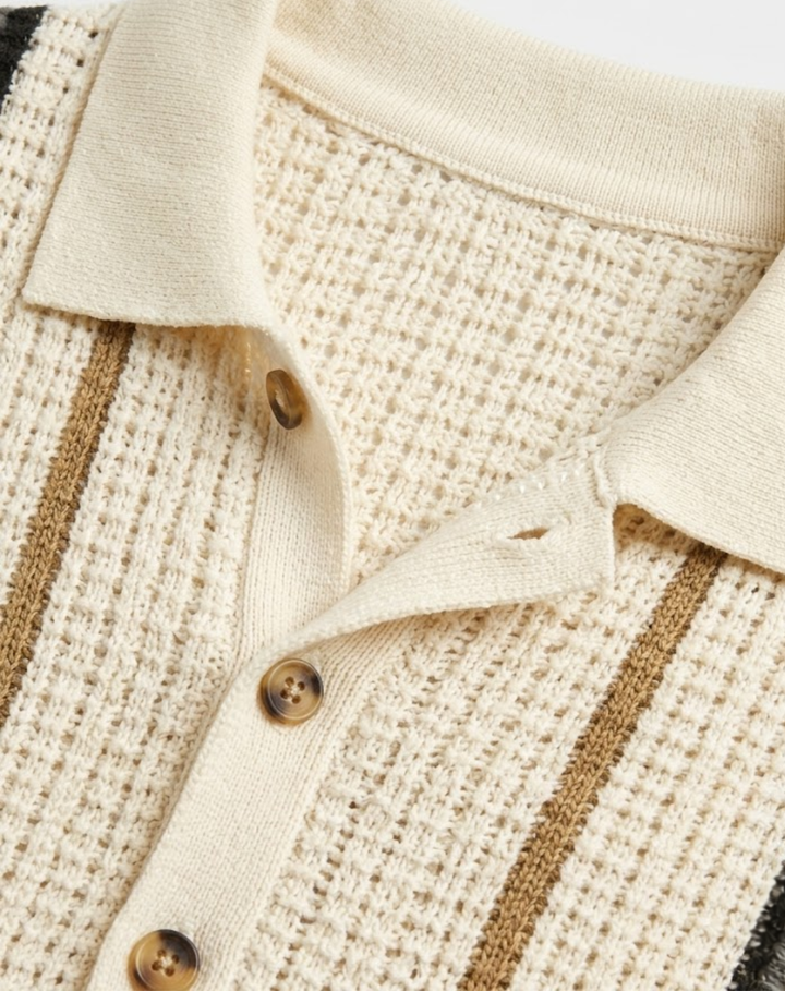 Open-Weave Knit Shirt with Vertical Stripes