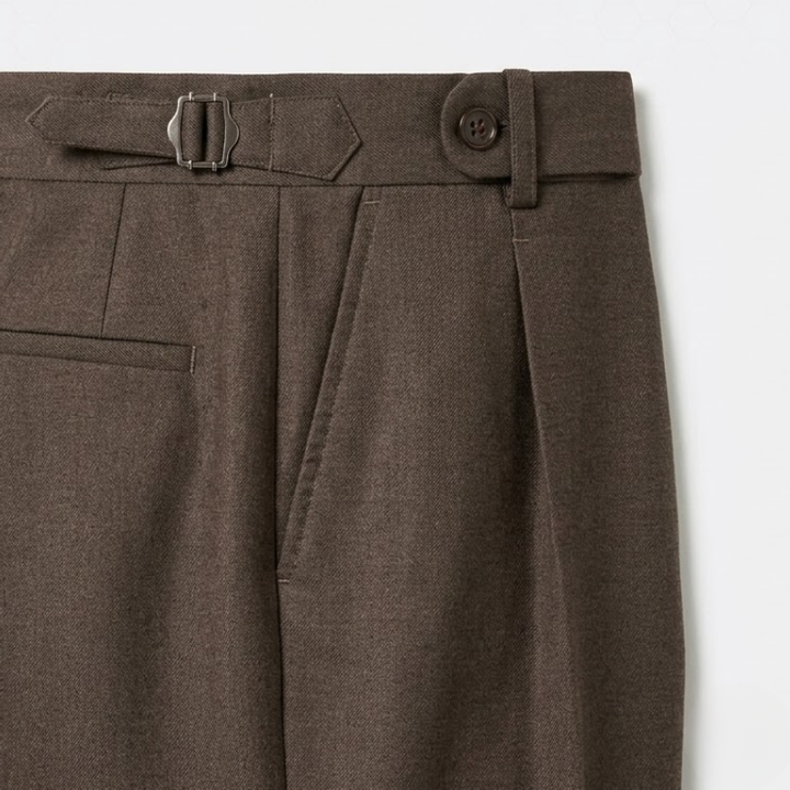 Herringbone Wool Pleated Trousers