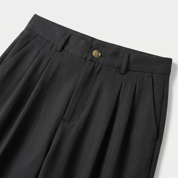 High-Waisted Pleated Straight-Leg Trousers