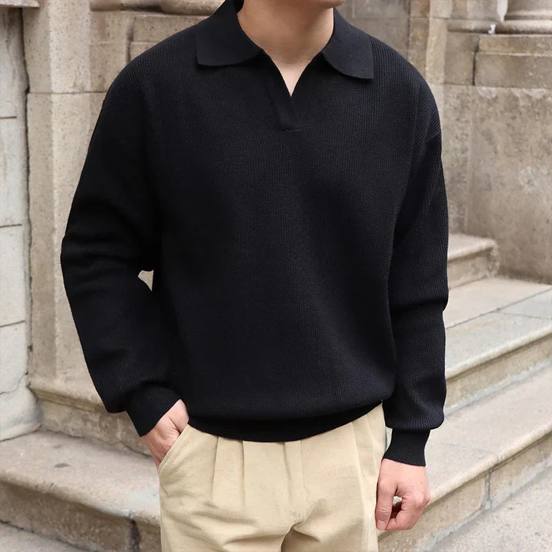 Cotton Knit V-Neck Polo Shirt