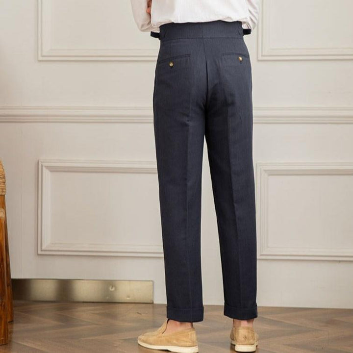 Linen-Cotton Blend Trousers with Adjustable Waist