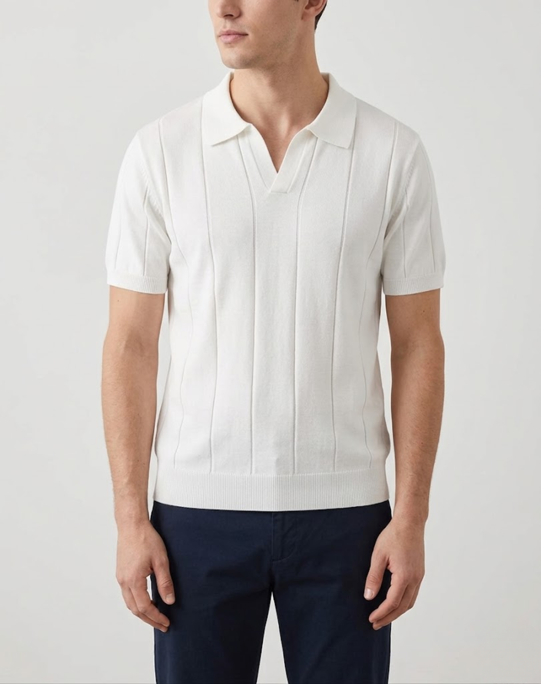 Stretch Knit Polo Shirt with Open Collar