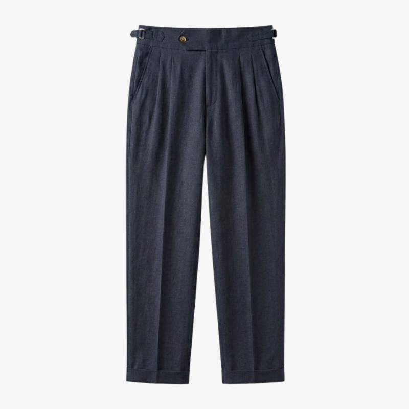 Linen-Cotton Blend Trousers with Adjustable Waist