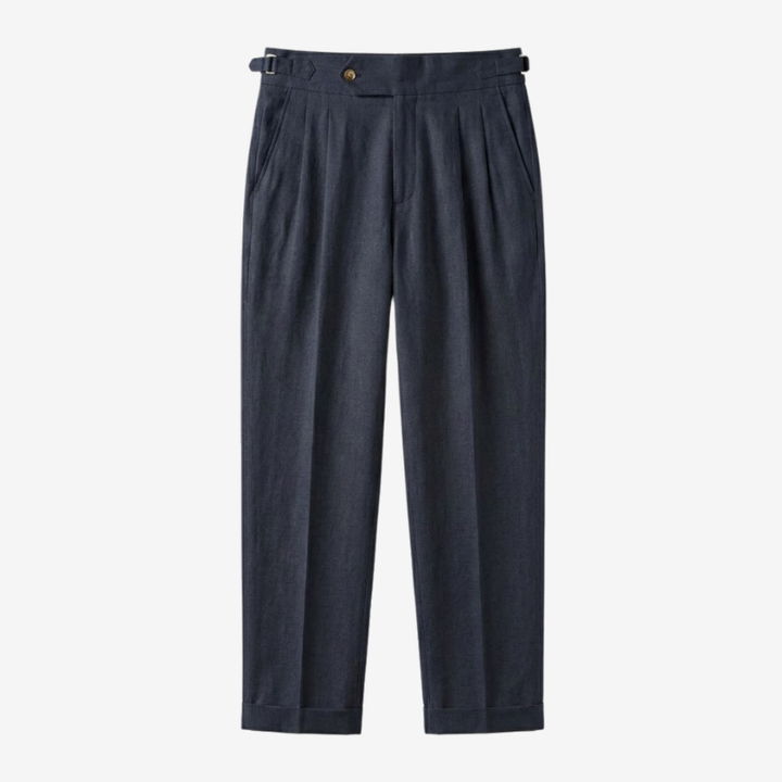 Linen-Cotton Blend Trousers with Adjustable Waist