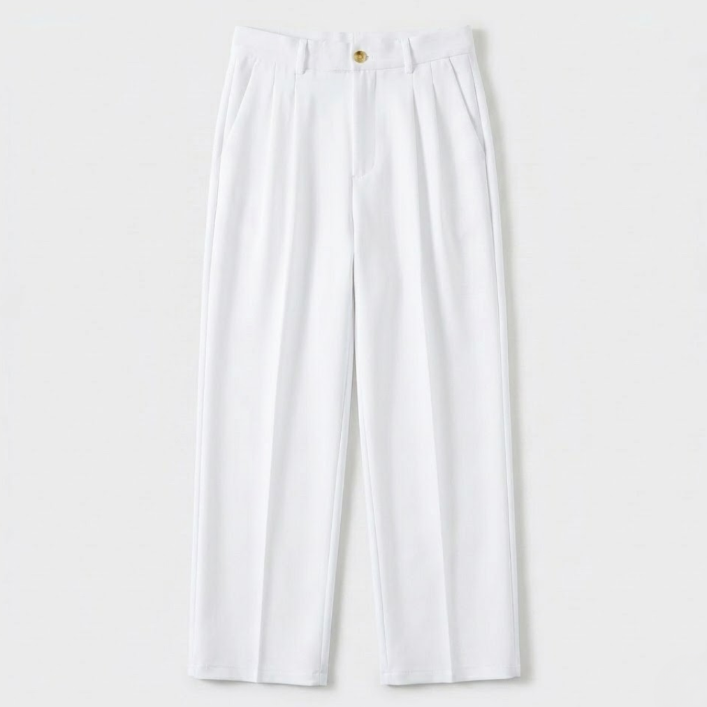 High-Waisted Pleated Straight-Leg Trousers