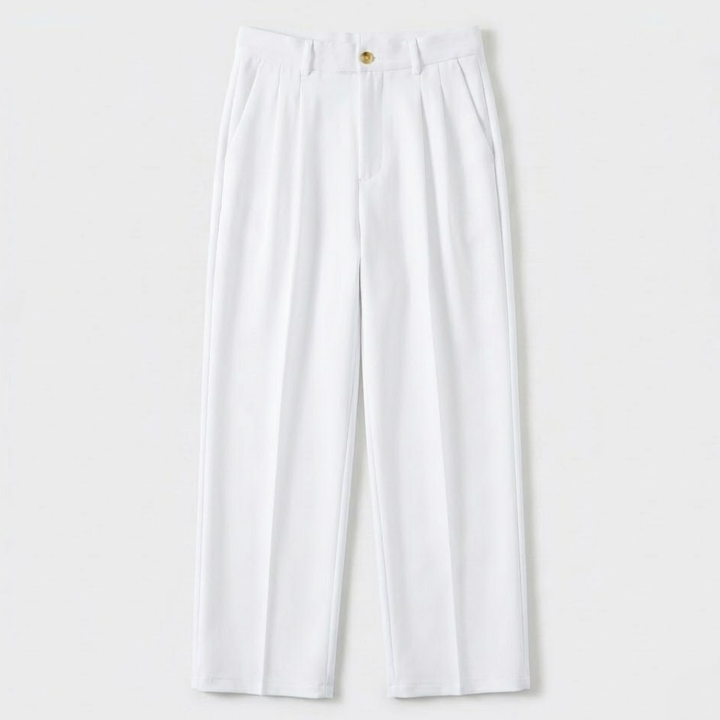 High-Waisted Pleated Straight-Leg Trousers