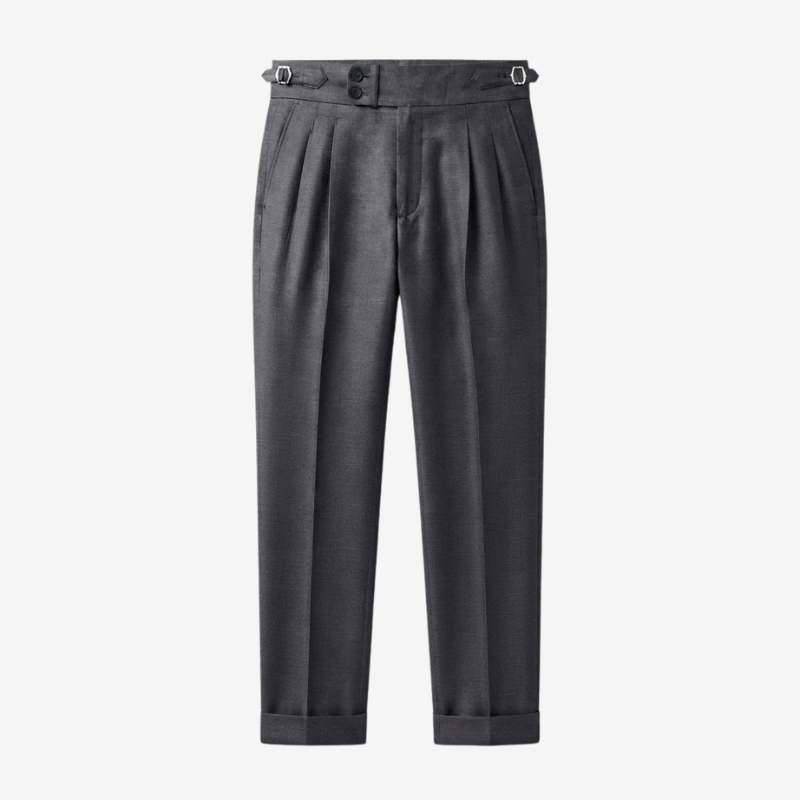 Lightweight Wool Pleated Trousers with Adjustable Waist