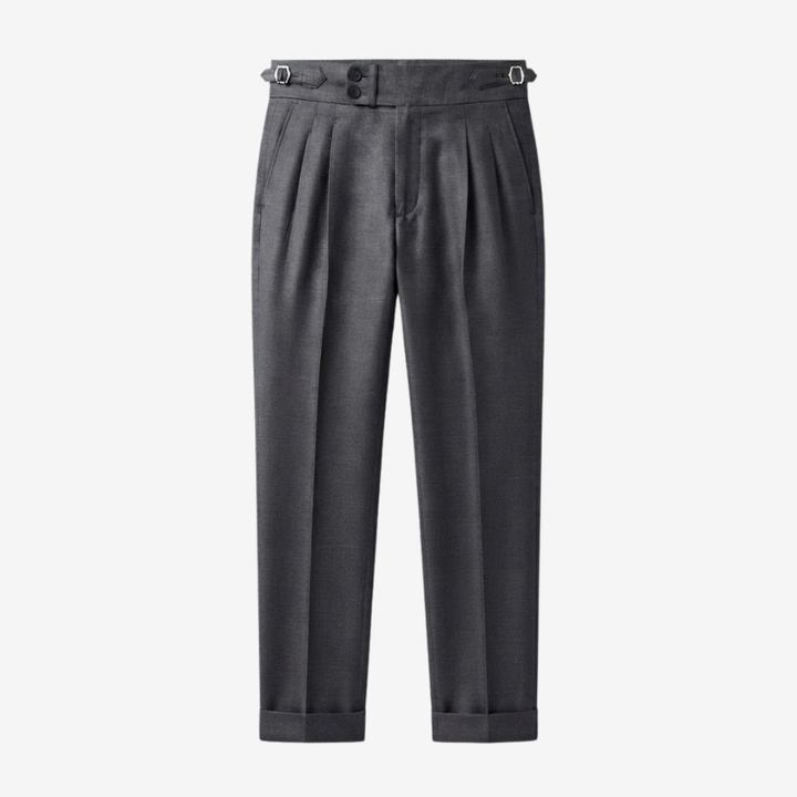 Lightweight Wool Pleated Trousers with Adjustable Waist