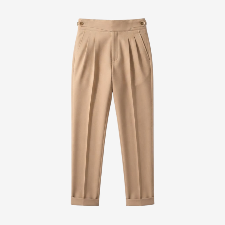 High-Waisted Double-Pleat Wool Blend Trousers