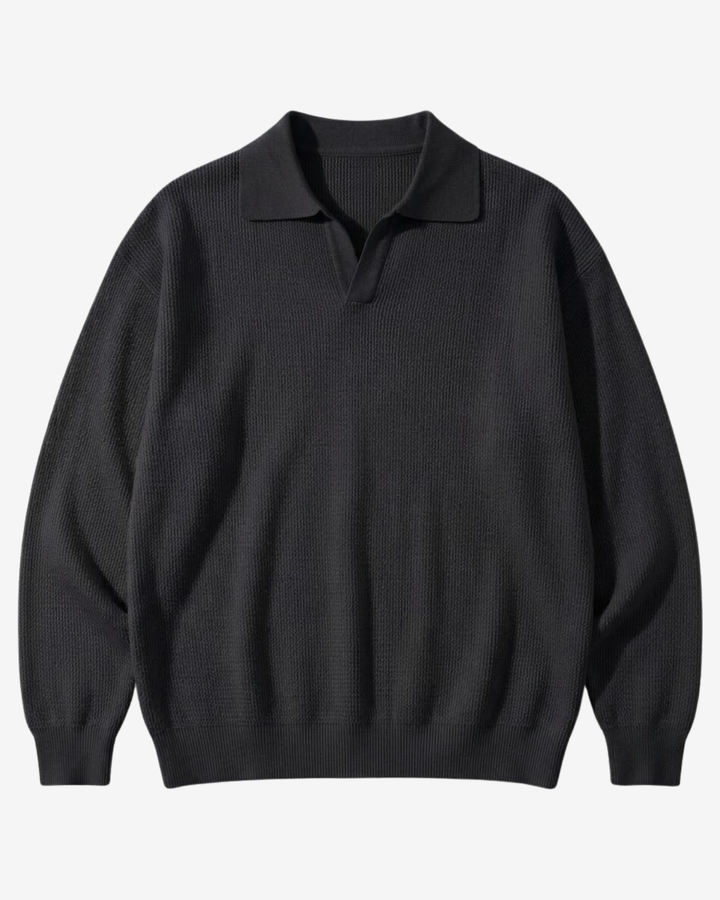 Cotton Knit V-Neck Polo Shirt