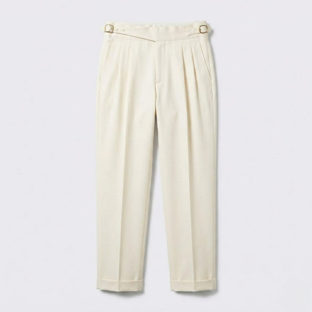 High-Rise Pleated Trousers with Cross-Belt Detail