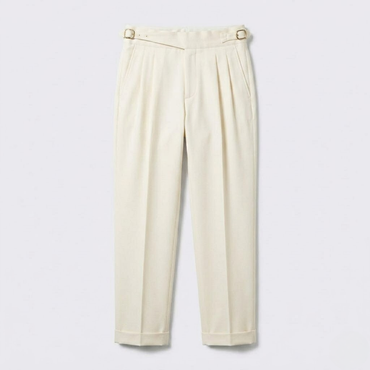 High-Rise Pleated Trousers with Cross-Belt Detail