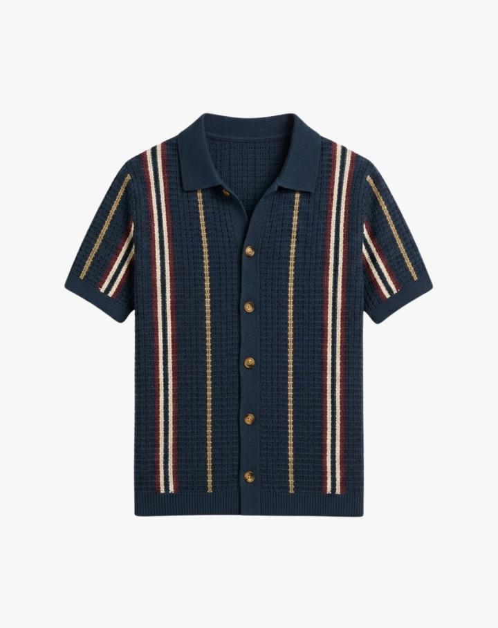 Open-Weave Knit Shirt with Vertical Stripes