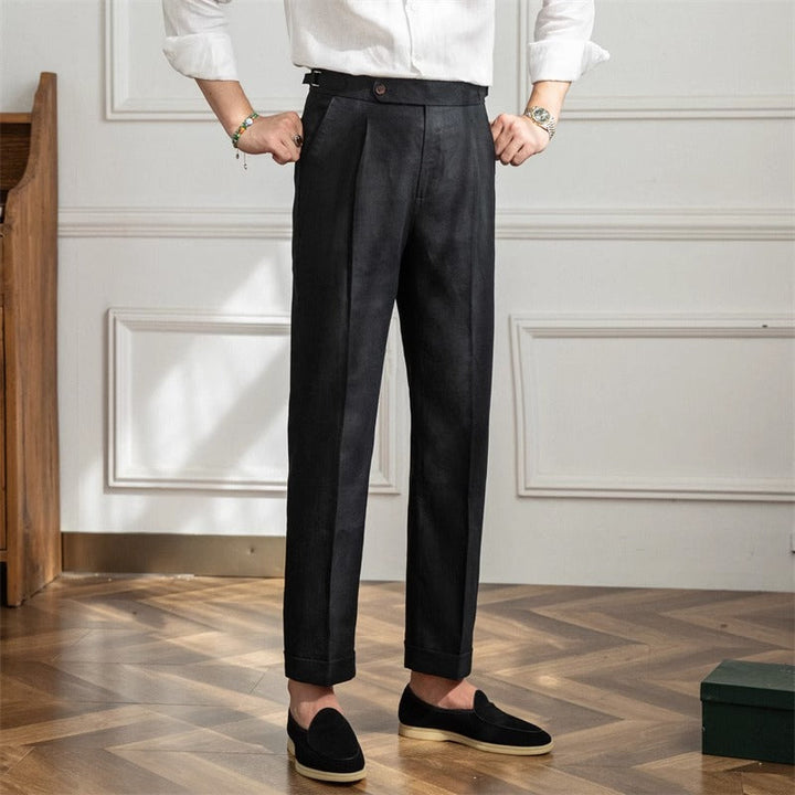 Classic Pleated Linen Trousers
