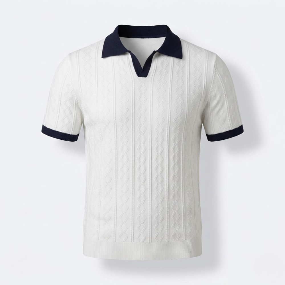 Contrast Collar Textured Knit Polo Shirt
