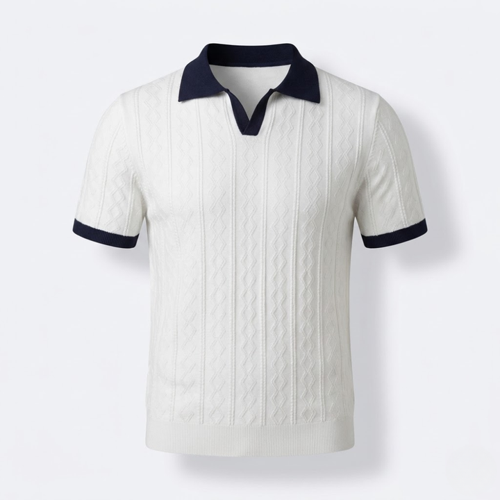 Contrast Collar Textured Knit Polo Shirt